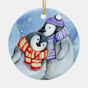 Christmas Penguins Ceramic Tree Decoration