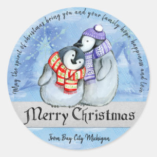 Christmas Penguins Classic Round Sticker
