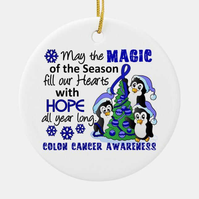 Christmas Penguins Colon Cancer Ceramic Tree Decoration (Front)
