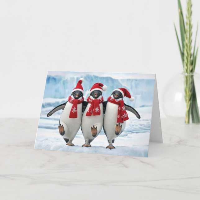 Christmas Penguins Dancing on Arctic Glacier Card (Front)
