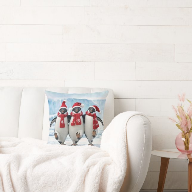 Christmas Penguins Dancing on Arctic Glacier Cushion (Couch)