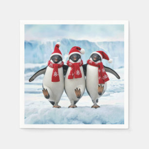 Christmas Penguins Dancing on Arctic Glacier Napkin