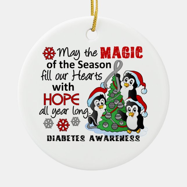 Christmas Penguins Diabetes Ceramic Tree Decoration (Front)
