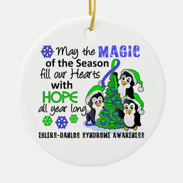 Christmas Penguins Ehlers Danlos Syndrome EDS Ceramic Tree Decoration (Front)