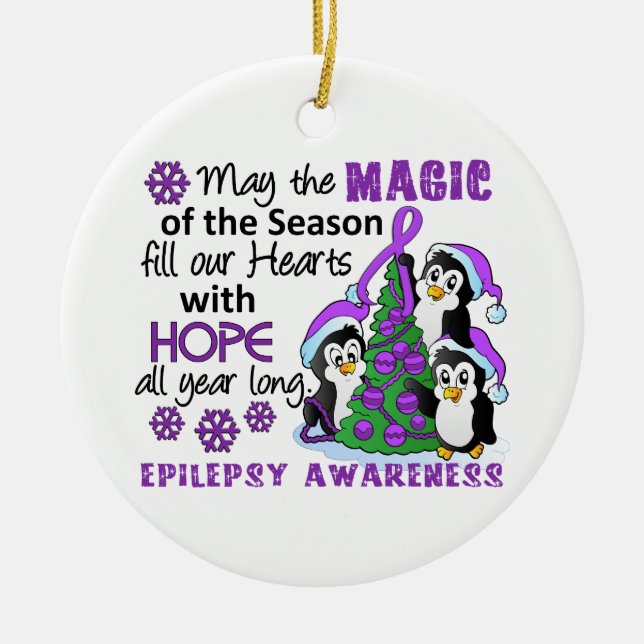 Christmas Penguins Epilepsy Ceramic Tree Decoration (Front)