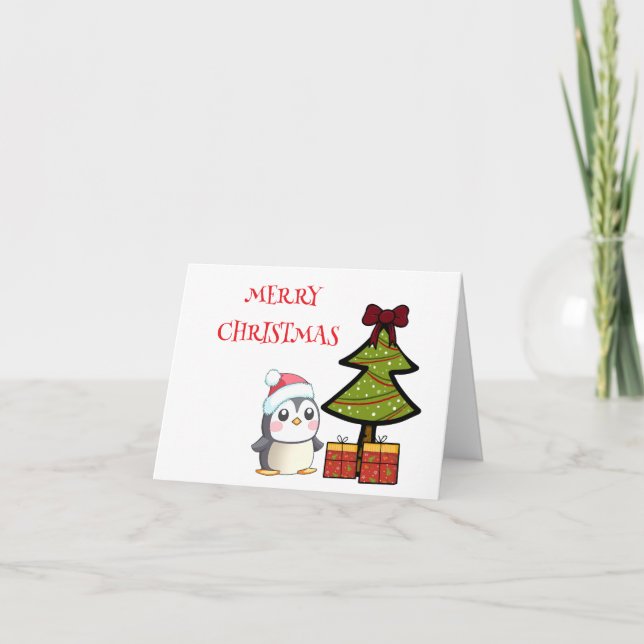 Christmas Penguins Folded Holiday Card (Front)
