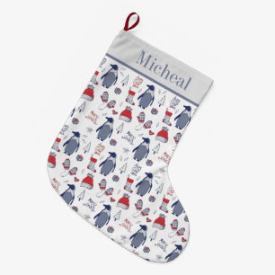 Christmas Penguins Hats Gloves Pattern Large Christmas Stocking