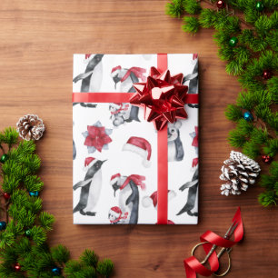 Christmas Penguins in Santa Hats Wrapping Paper