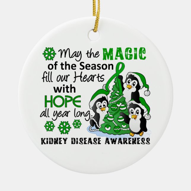 Christmas Penguins Kidney Disease Ceramic Tree Decoration (Front)