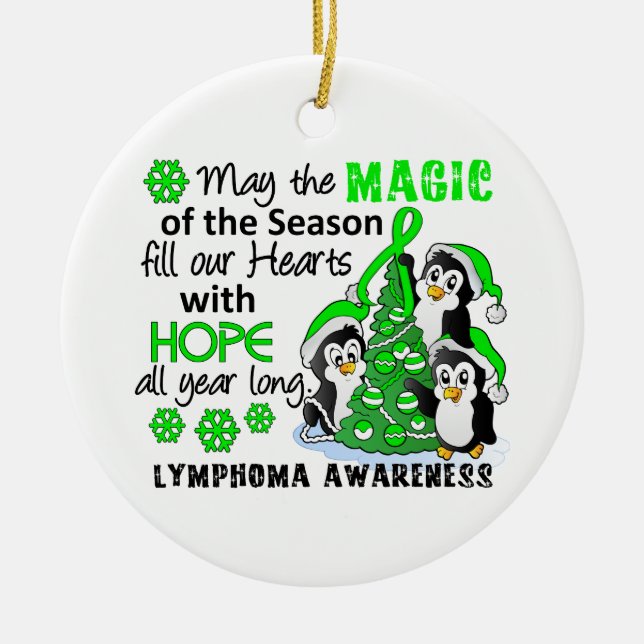 Christmas Penguins Lymphoma Ceramic Tree Decoration (Front)
