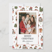 Christmas Penguins Red Green Family Photo