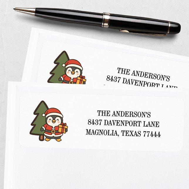 Christmas Penguins Red Green Return Address (Creator Uploaded)