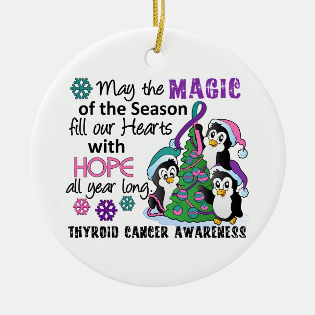 Christmas Penguins Thyroid Cancer Ceramic Tree Decoration (Front)