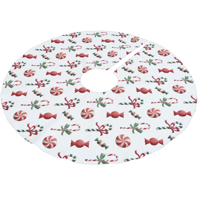 Christmas Peppermint Candies and Candy Canes Brushed Polyester Tree Skirt (Angled)