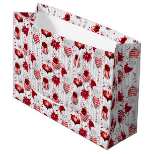 Christmas Peppermint Candy Cane Ornament Floral Large Gift Bag