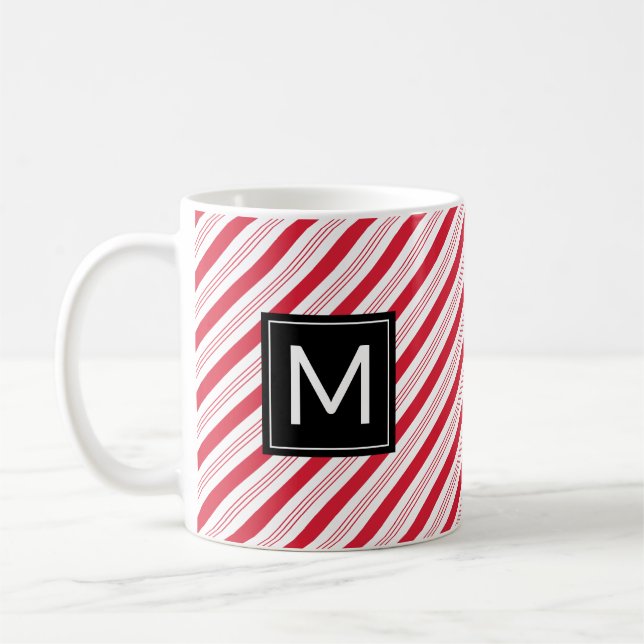 Christmas Peppermint Candy Cane Red Stripes Mug (Left)