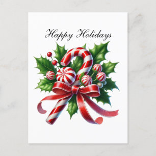 Christmas peppermint candy festive Customisable Holiday Postcard