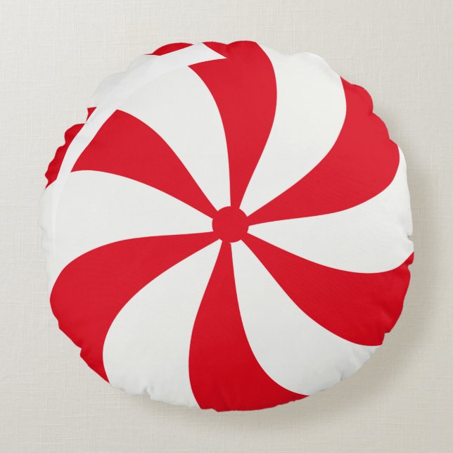 Christmas Peppermint Candy Round Holiday Cushion (Front)