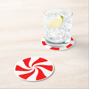 Christmas Peppermint Candy Round Paper Coaster