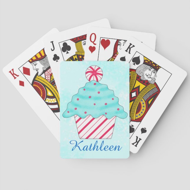 Christmas Peppermint Cupcake Art Poker Playing Cards (Back)