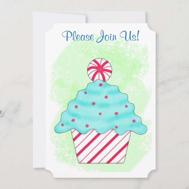 Christmas Peppermint Cupcake Coffee Dessert Party Invitation (Front)