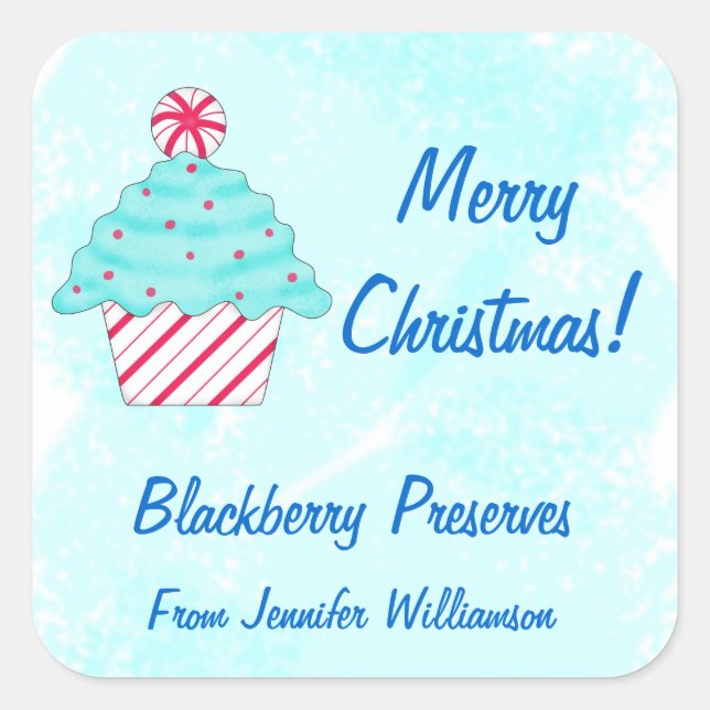 Christmas Peppermint Cupcake Custom Food Jar Label (Front)