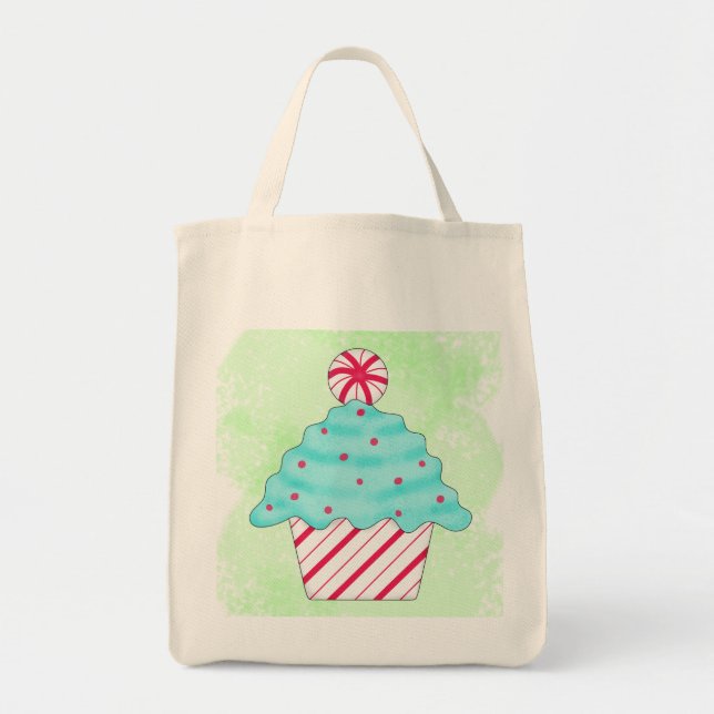 Christmas Peppermint Cupcake Original Art Green Tote Bag (Front)