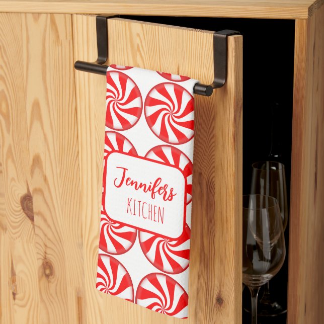Christmas Peppermint Holiday Tea Towel (Thirds Fold)
