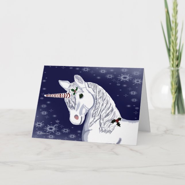 Christmas Peppermint Horn Unicorn Card (Front)