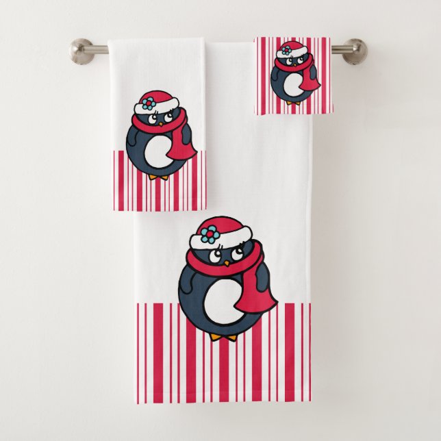 Christmas Peppermint Penguin Towel Set  (Insitu)