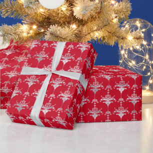 Christmas Peppermint   Red Damask Holiday Pattern Wrapping Paper