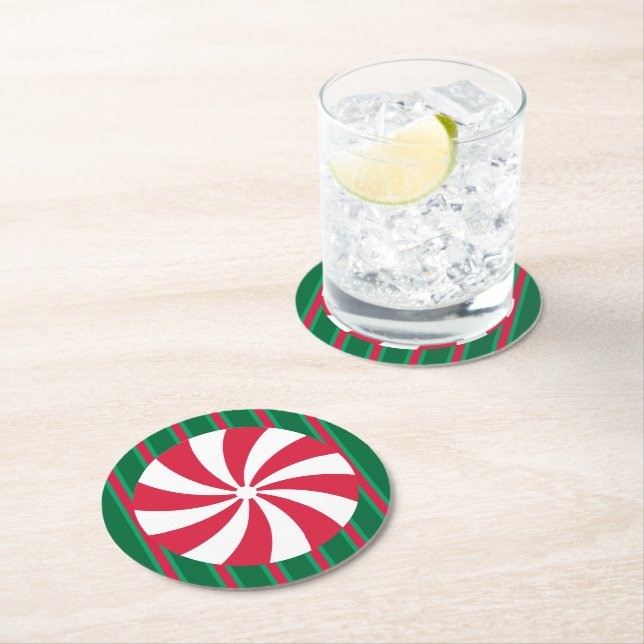 Christmas Peppermint Round Paper Coaster (Insitu)