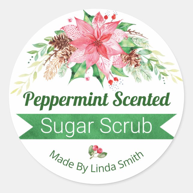 Christmas Peppermint Scented Sugar Scrub Labels (Front)