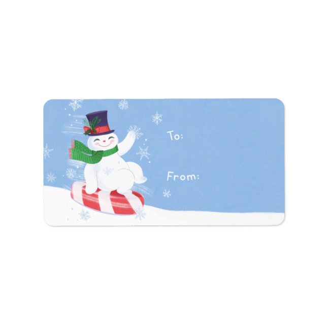 Christmas Peppermint Snowman Sticker Gift Tag (Front)