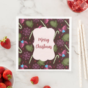 Christmas Peppermint Sticks and Snowflakes Napkin
