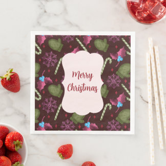 Christmas Peppermint Sticks and Snowflakes Napkin