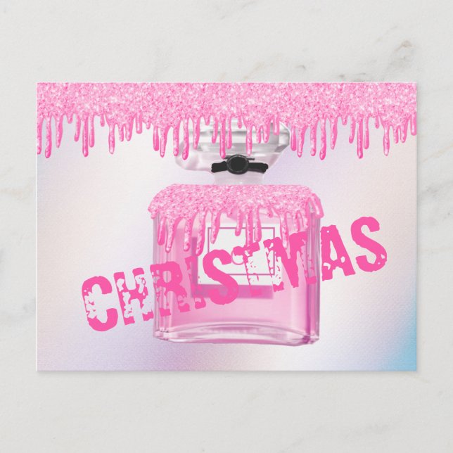 Christmas Perfume Pink Glitter Paint Drip Trendy Postcard (Front)