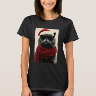 Christmas Persian Cat with Sunglasses Santa Hat Fu T-Shirt
