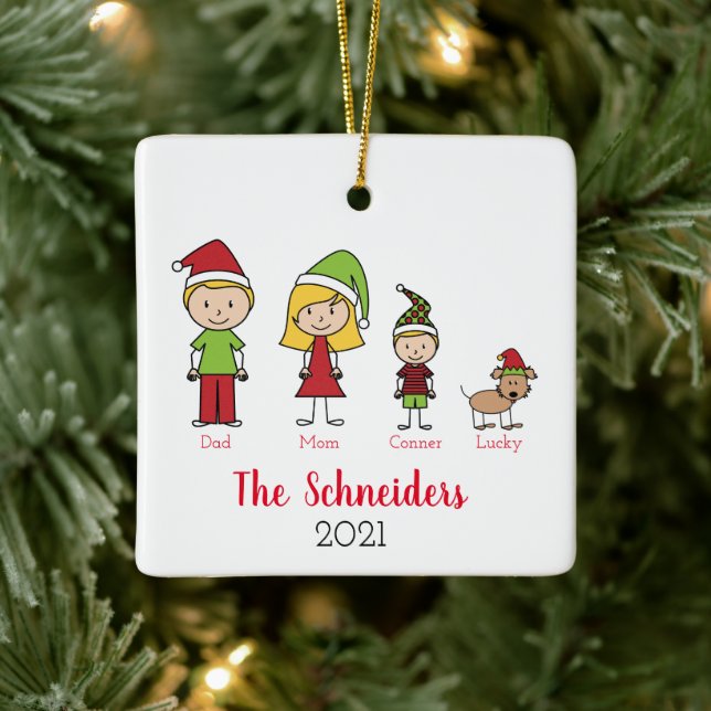 Christmas Personalised Family With Dog Ceramic Ornament (Tree)