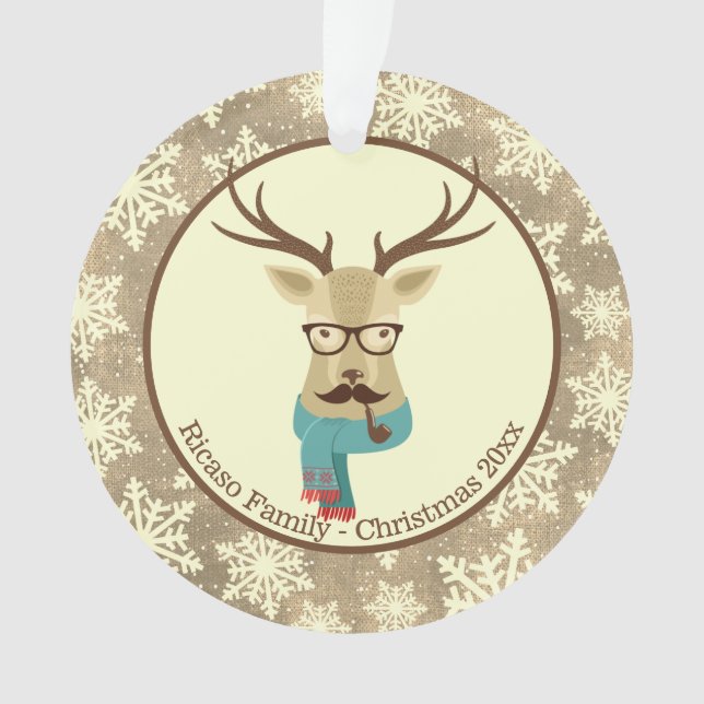 Christmas Personalised Hipster Deer Ornament (Front)
