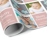 Christmas Personalised Holly Grey Pink Squares Wrapping Paper<br><div class="desc">Christmas customisable gift wrap paper you can add your own photos to ..  personalised  grey and pink wrapping paper roll from Ricaso - designed with spaces for your own photographs</div>