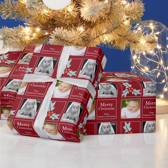Christmas Personalised Holly Red Wrapping Paper (Holidays)