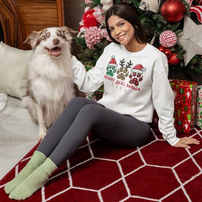 christmas personalised merry dog mama sweatshirt (PERSONALIZED MERRY DOG MAMA SWEATSHIRT)