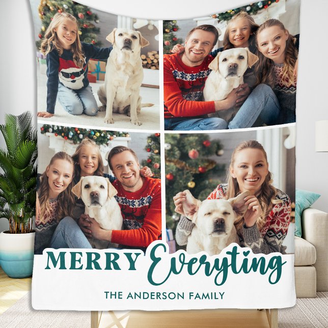 Christmas Personalised Modern Family Photo Collage Fleece Blanket (Creator Uploaded)