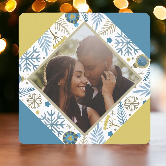 Christmas Personalised Modern Photo Holiday Card (Christmas Personalized Modern Photo Holiday Cards from Ricaso. Designed in yellow and blue)