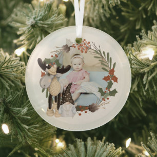 Christmas Personalised Moose And Gnome Photo Frame Glass Tree Decoration