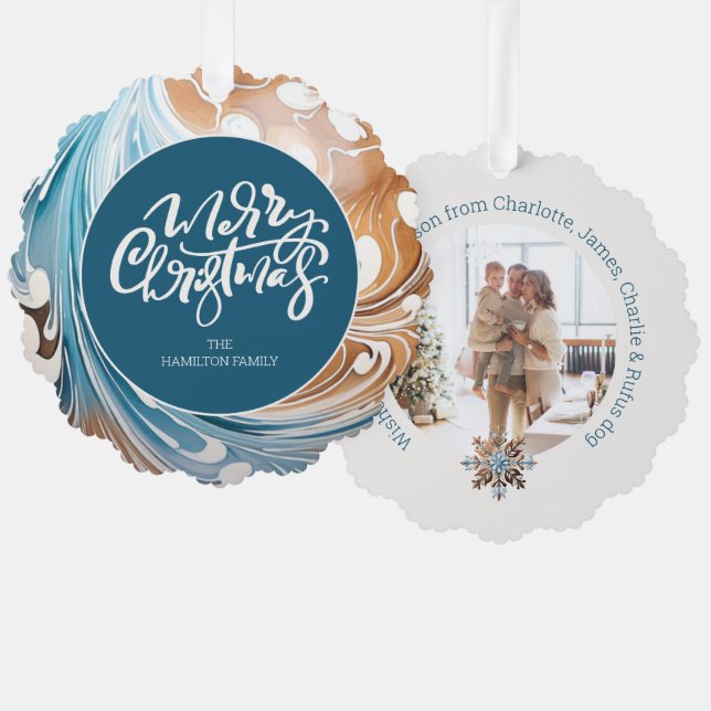 Christmas Personalised Photo Marble and Typography Tree Decoration Card (Front/Back)