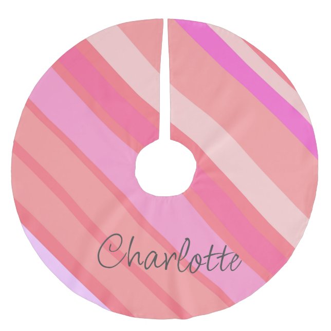Christmas Personalised Pink Candy Striped Brushed Polyester Tree Skirt (Front)