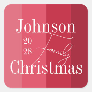 Christmas Personalised Red Family Christmas Square Sticker