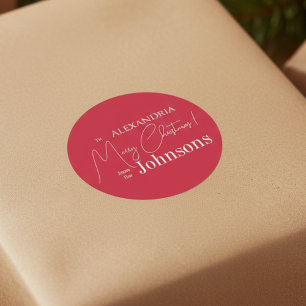 Christmas Personalised Red Family Classic Round Sticker